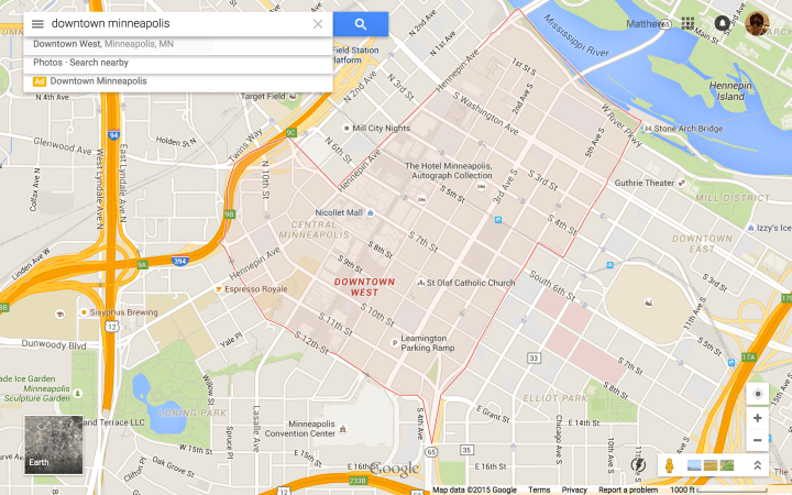 Downtown Minneapolis. 1000 foot scale.