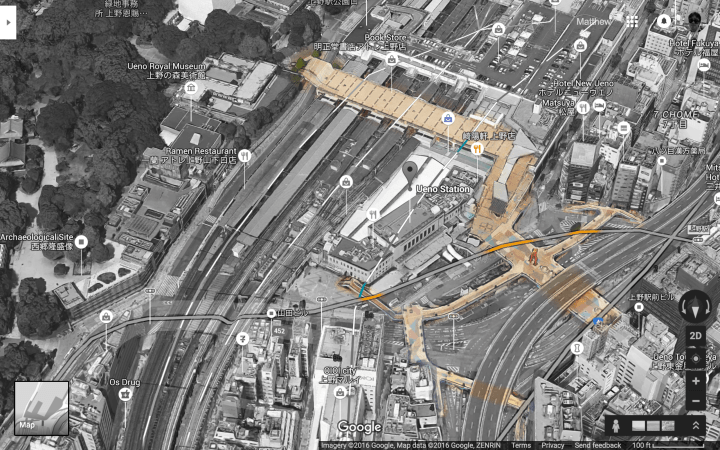Ueno Station Deck Level highlighted