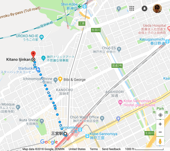 Sannomiya to Weathercock House map